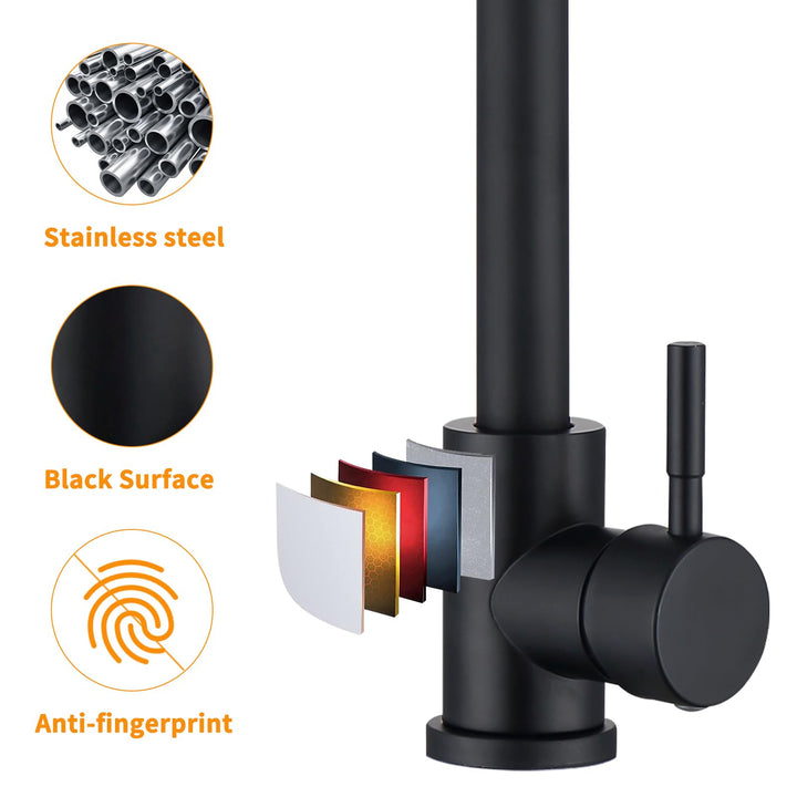Lisslune | Black Kitchen Faucet Mixer Kitchen Tap with High Spout and G3/8 Connection, High Pressure Sink Faucet 360° Rotatable, Stainless Steel Single Handle Kitchen Tap, Matte Black