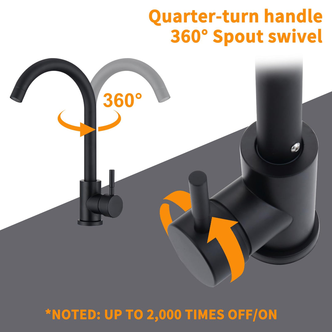 Lisslune | Black Kitchen Faucet Mixer Kitchen Tap with High Spout and G3/8 Connection, High Pressure Sink Faucet 360° Rotatable, Stainless Steel Single Handle Kitchen Tap, Matte Black