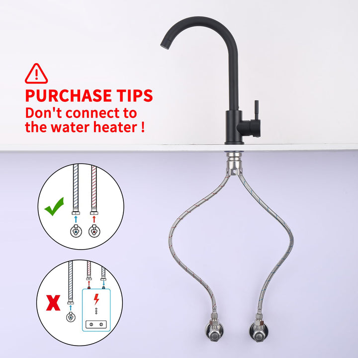 Lisslune | Black Kitchen Faucet Mixer Kitchen Tap with High Spout and G3/8 Connection, High Pressure Sink Faucet 360° Rotatable, Stainless Steel Single Handle Kitchen Tap, Matte Black