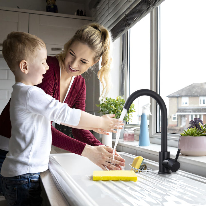 Lisslune | Black Kitchen Faucet Mixer Kitchen Tap with High Spout and G3/8 Connection, High Pressure Sink Faucet 360° Rotatable, Stainless Steel Single Handle Kitchen Tap, Matte Black
