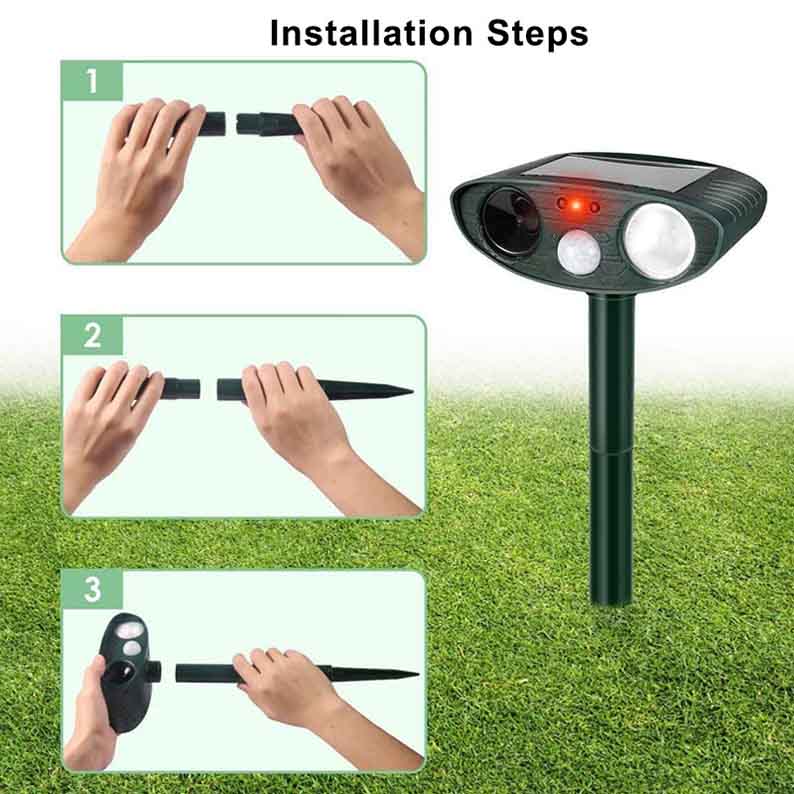 Lisslune | Solar Powered Ultrasonic Rabbit Repeller with Flashing Light – Effective Pest Control for Gardens and Yards