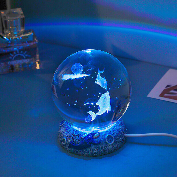 Lisslune | AquaGlobe Crystal Ball Night Light | Underwater World LED Lamp | Mood Light & Decor for Home