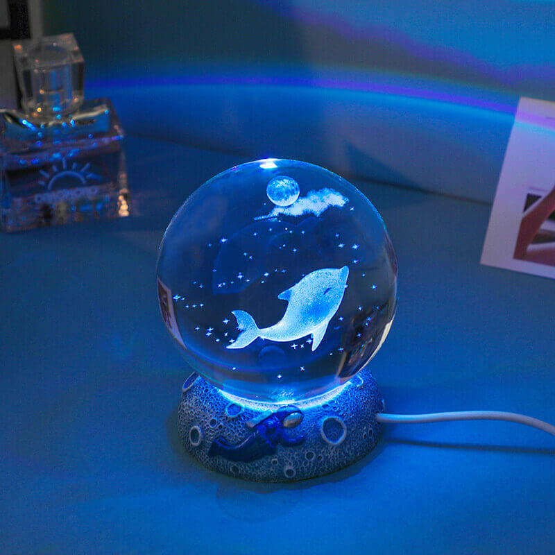 Lisslune | AquaGlobe Crystal Ball Night Light | Underwater World LED Lamp | Mood Light & Decor for Home