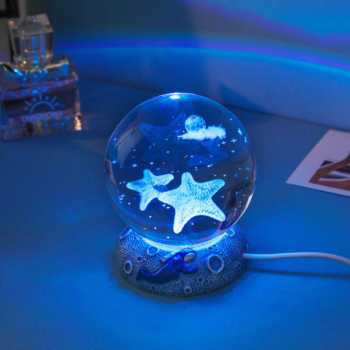 Lisslune | AquaGlobe Crystal Ball Night Light | Underwater World LED Lamp | Mood Light & Decor for Home