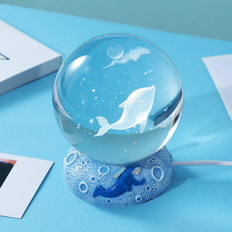 Lisslune | AquaGlobe Crystal Ball Night Light | Underwater World LED Lamp | Mood Light & Decor for Home