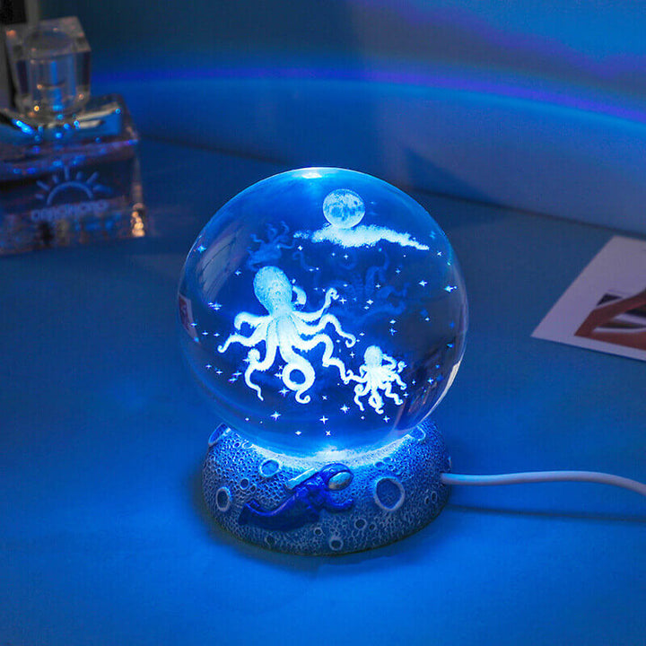 Lisslune | AquaGlobe Crystal Ball Night Light | Underwater World LED Lamp | Mood Light & Decor for Home