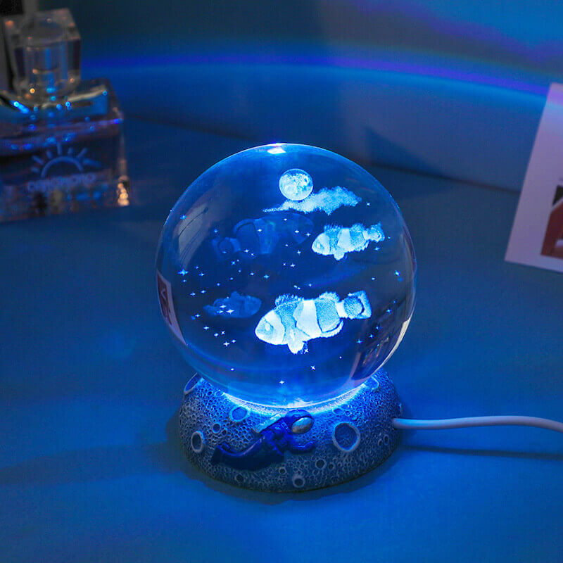 Lisslune | AquaGlobe Crystal Ball Night Light | Underwater World LED Lamp | Mood Light & Decor for Home