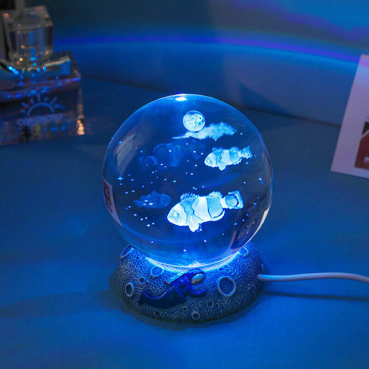 Lisslune | AquaGlobe Crystal Ball Night Light | Underwater World LED Lamp | Mood Light & Decor for Home