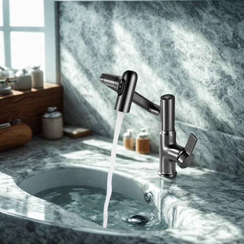 Lisslune | FLOWAXIS – 360° Swiveling Kitchen Faucet with Adjustable Height & Temperature Display