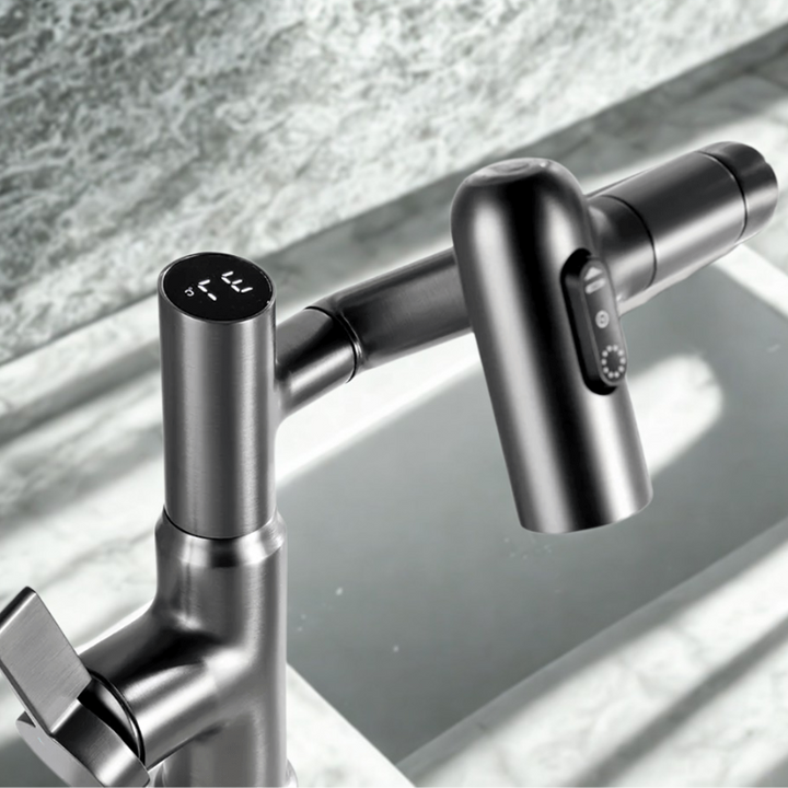 Lisslune | FLOWAXIS – 360° Swiveling Kitchen Faucet with Adjustable Height & Temperature Display