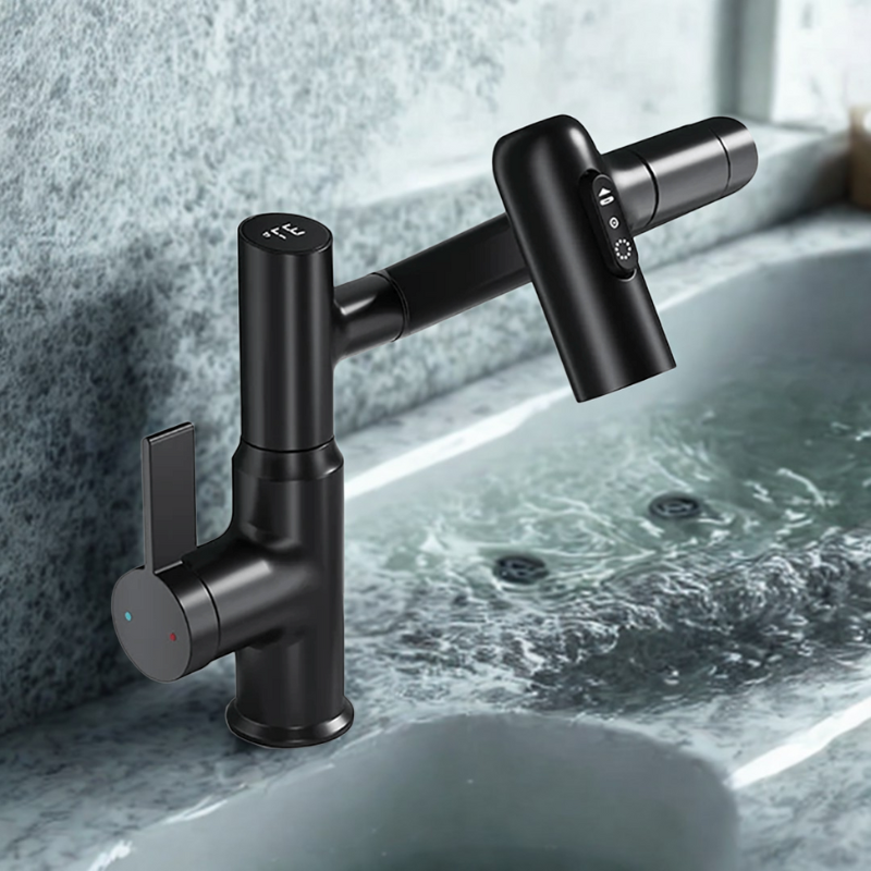 Lisslune | FLOWAXIS – 360° Swiveling Kitchen Faucet with Adjustable Height & Temperature Display