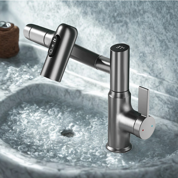 Lisslune | FLOWAXIS – 360° Swiveling Kitchen Faucet with Adjustable Height & Temperature Display