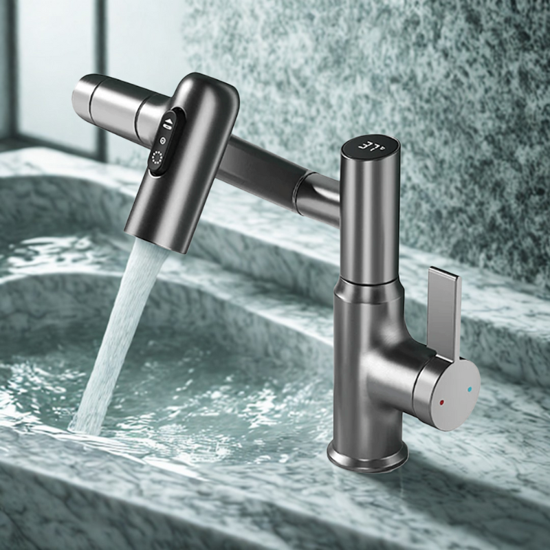 Lisslune | FLOWAXIS – 360° Swiveling Kitchen Faucet with Adjustable Height & Temperature Display