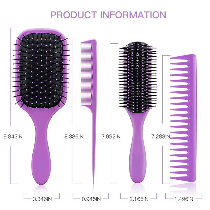 Lisslune | 4-piece detangling hairbrush set