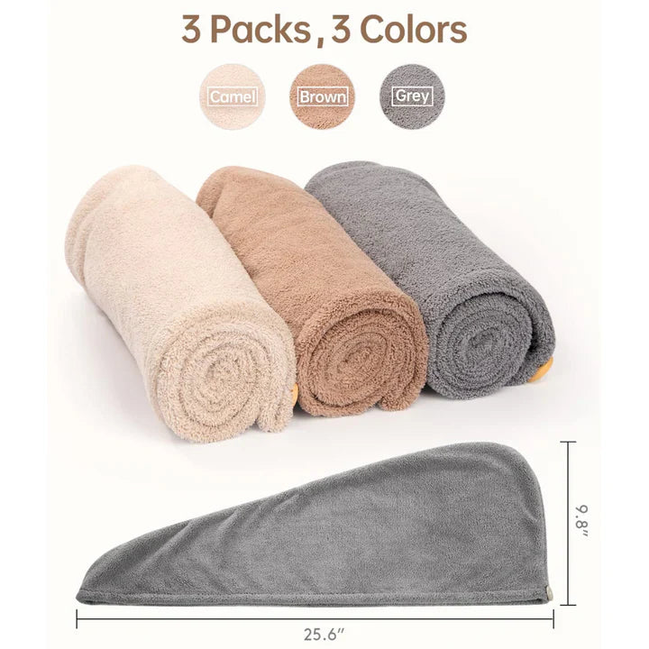 Lisslune | Microfiber Hair Towel Set | 3 Pack for Quick Drying