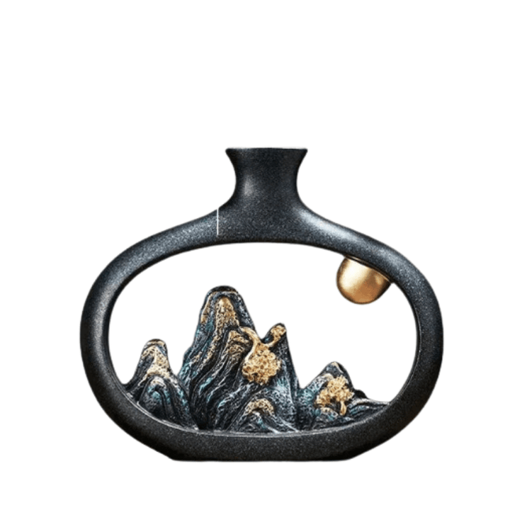 Lisslune | TranquilPeak – Artistic Ceramic Mountain Landscape Vase | Elegant Black Interior Decor