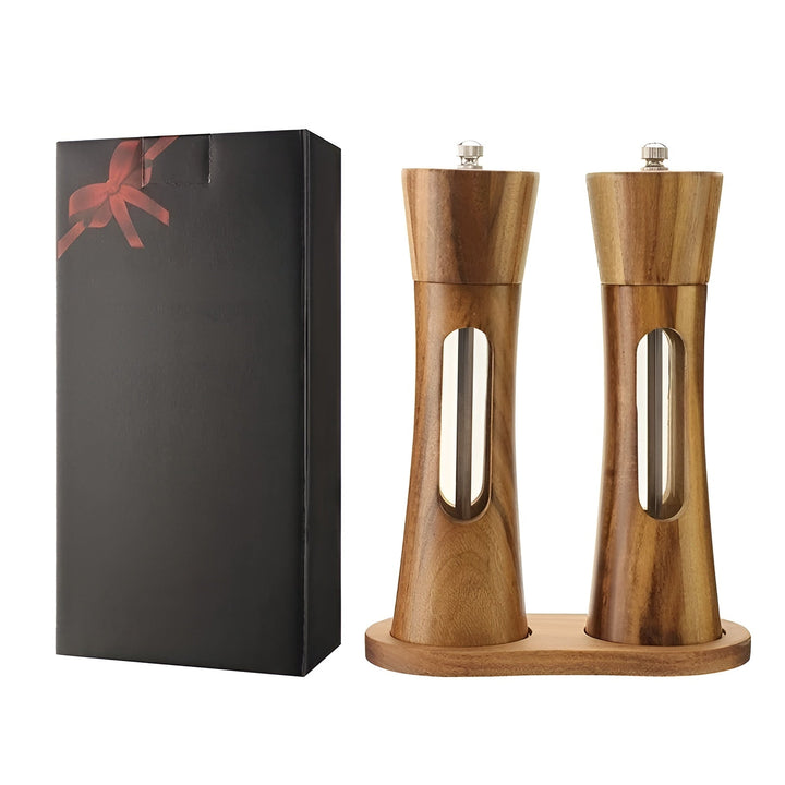 Lisslune | SpiceCraft Manual Salt and Pepper Mill Set – Wooden Design with Acrylic Window Adjustable Grind Levels
