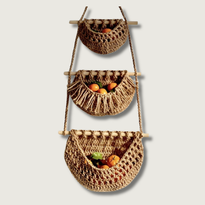 Lisslune | BohoHaven - Woven Wall Basket with 6 Hooks