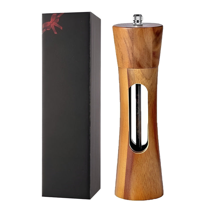 Lisslune | SpiceCraft Manual Salt and Pepper Mill Set – Wooden Design with Acrylic Window Adjustable Grind Levels