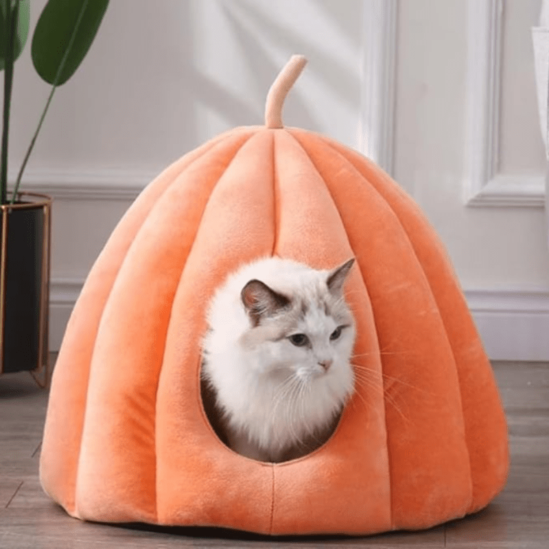 Lisslune | CozyNest Pumpkin Cat Bed – Warm, Washable & Comfortable Cat Hideaway