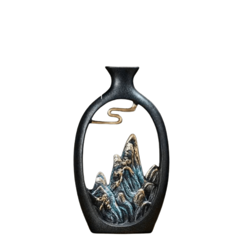 Lisslune | TranquilPeak – Artistic Ceramic Mountain Landscape Vase | Elegant Black Interior Decor