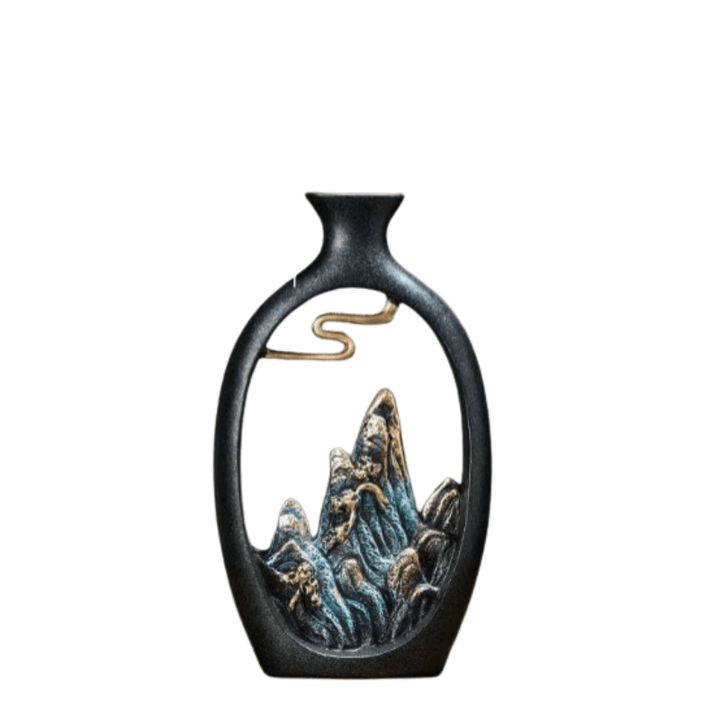 Lisslune | TranquilPeak – Artistic Ceramic Mountain Landscape Vase | Elegant Black Interior Decor