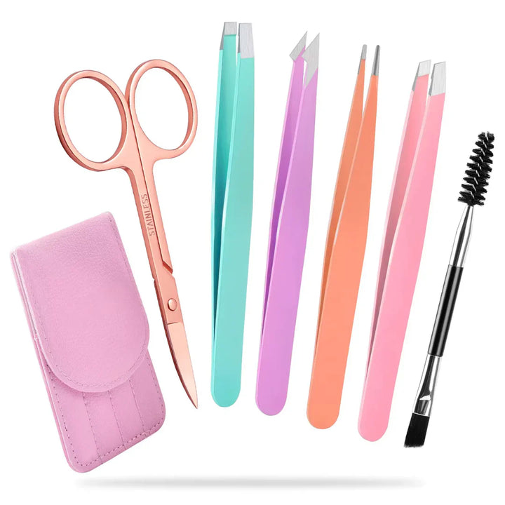 Lisslune | Precision Tweezers Set – 6-piece Eyebrow Kit with Travel Case