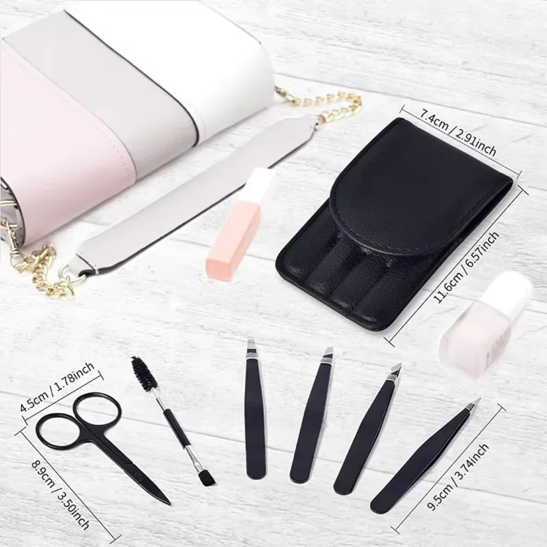 Lisslune | Precision Tweezers Set – 6-piece Eyebrow Kit with Travel Case
