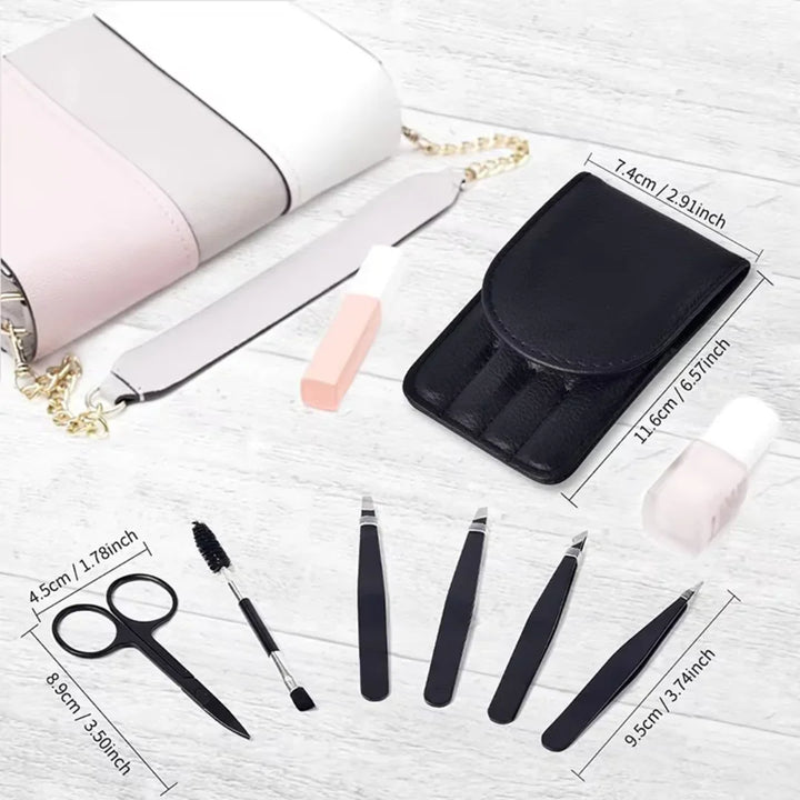 Lisslune | Precision Tweezers Set – 6-piece Eyebrow Kit with Travel Case