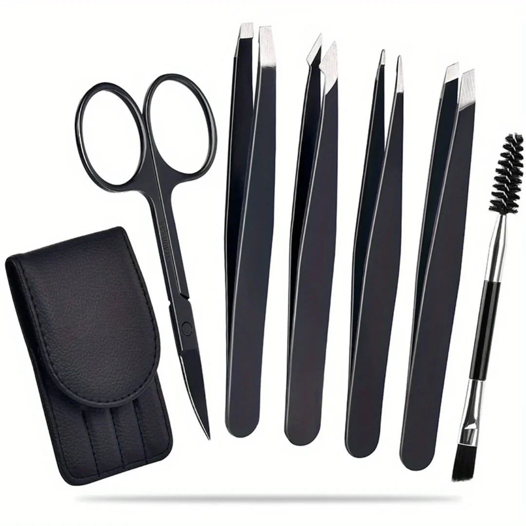 Lisslune | Precision Tweezers Set – 6-piece Eyebrow Kit with Travel Case