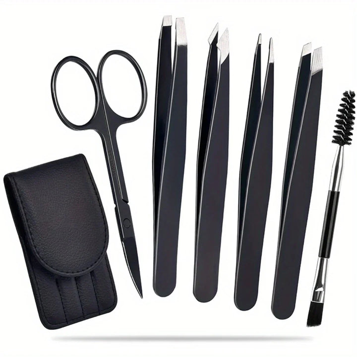 Lisslune | Precision Tweezers Set – 6-piece Eyebrow Kit with Travel Case