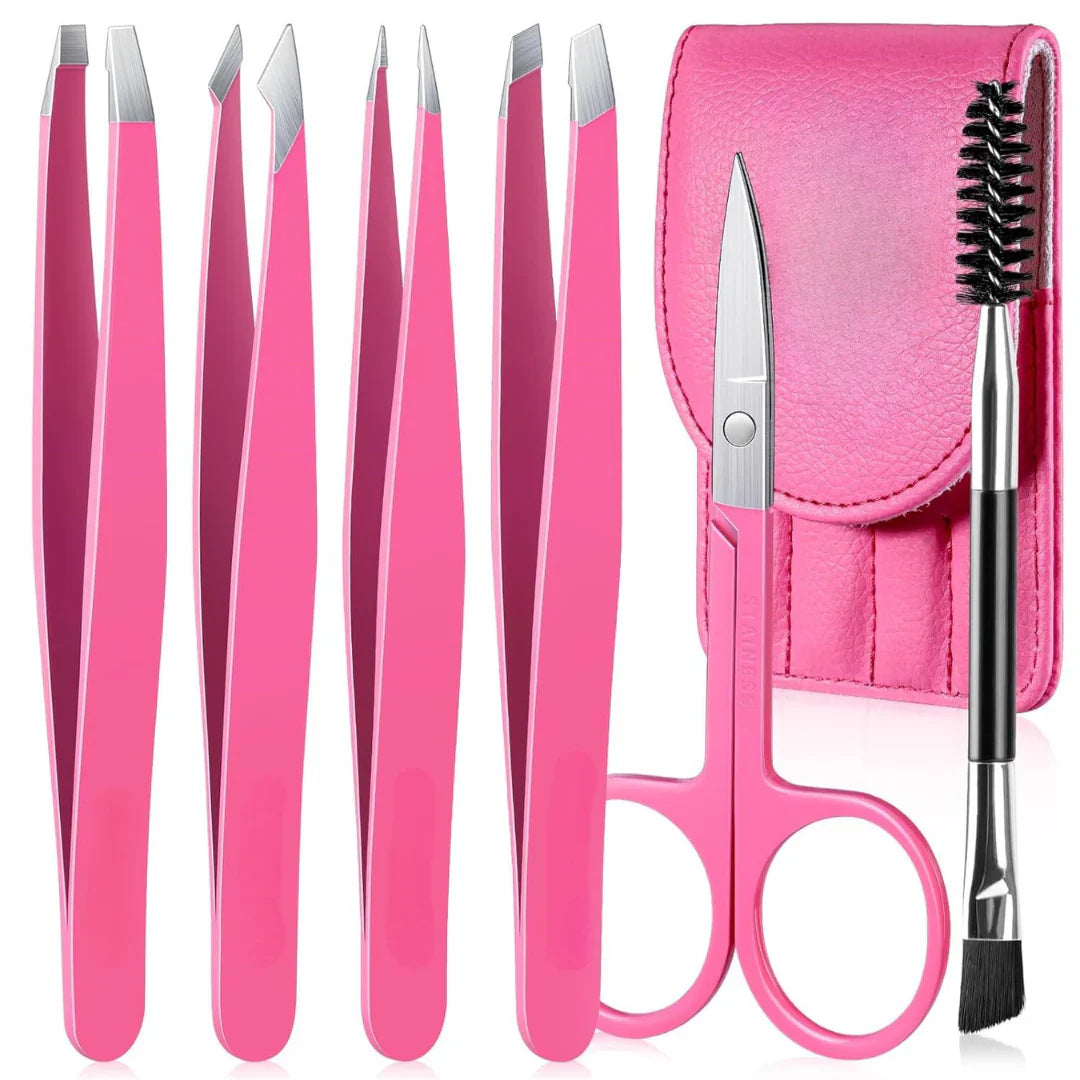 Lisslune | Precision Tweezers Set – 6-piece Eyebrow Kit with Travel Case