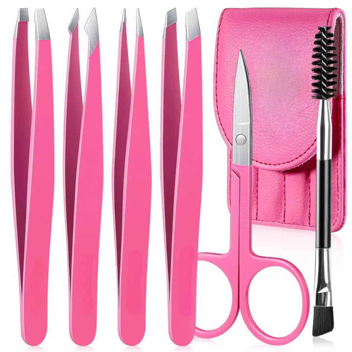 Lisslune | Precision Tweezers Set – 6-piece Eyebrow Kit with Travel Case