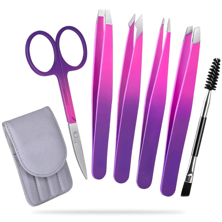 Lisslune | Precision Tweezers Set – 6-piece Eyebrow Kit with Travel Case