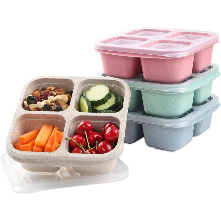Lisslune | Bento-Style 4-Compartment Meal Prep Boxes in 4-Pack – Sustainable and Practical