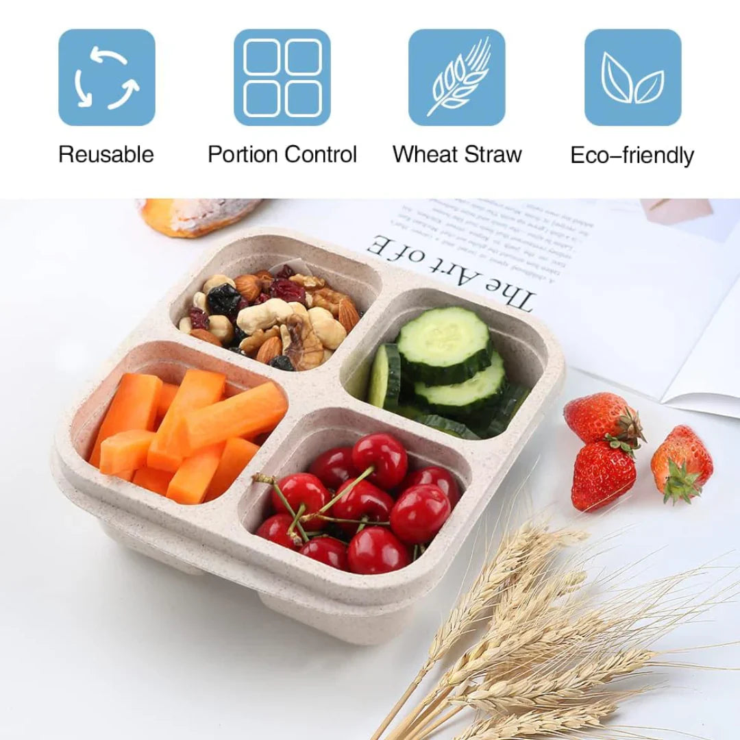 Lisslune | Bento-Style 4-Compartment Meal Prep Boxes in 4-Pack – Sustainable and Practical