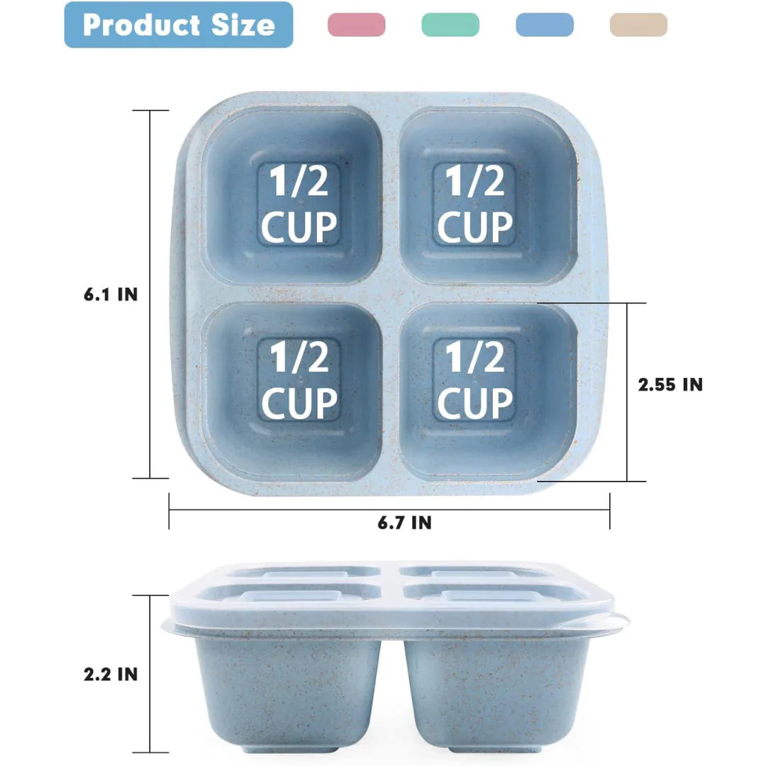 Lisslune | Bento-Style 4-Compartment Meal Prep Boxes in 4-Pack – Sustainable and Practical