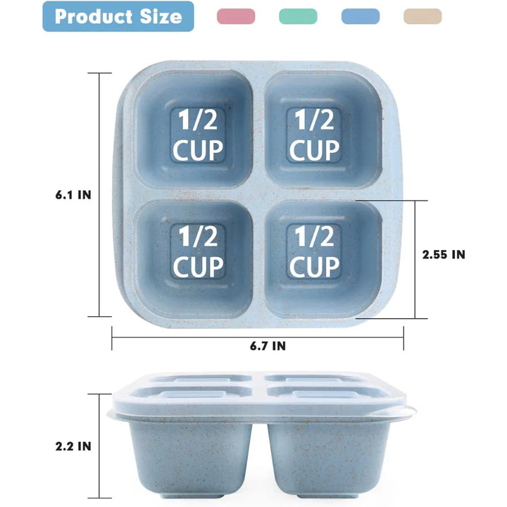 Lisslune | Bento-Style 4-Compartment Meal Prep Boxes in 4-Pack – Sustainable and Practical