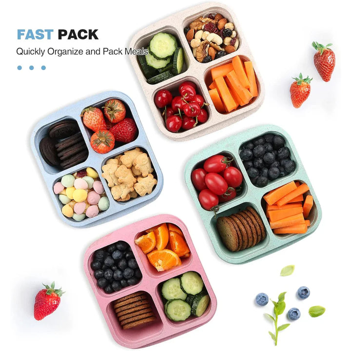 Lisslune | Bento-Style 4-Compartment Meal Prep Boxes in 4-Pack – Sustainable and Practical