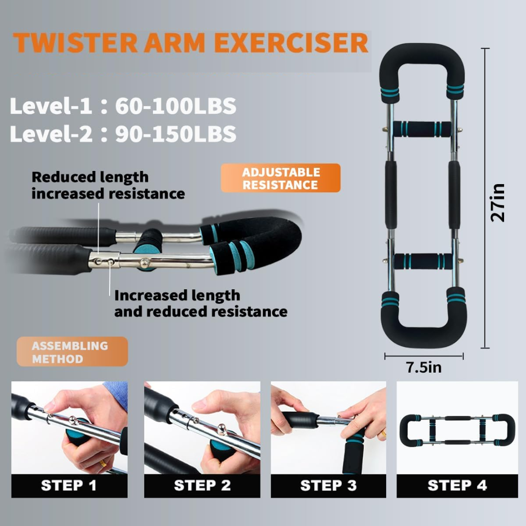 Lisslune | Twister Arm Exerciser – Adjustable Spring Workout Bar for Upper Body Strength Training