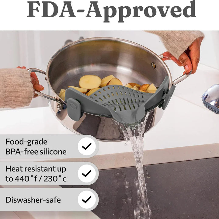 Lisslune | Silicone sieve with clip – Heat-resistant draining container for food