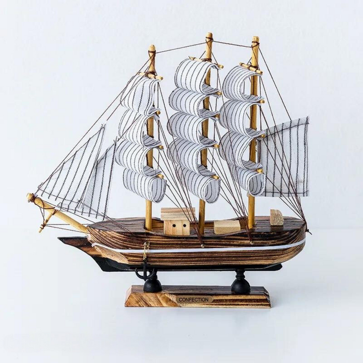 Lisslune | Royaleva Nordic Wood Sailboat Sculpture - LED illuminated decorative piece, battery-operated
