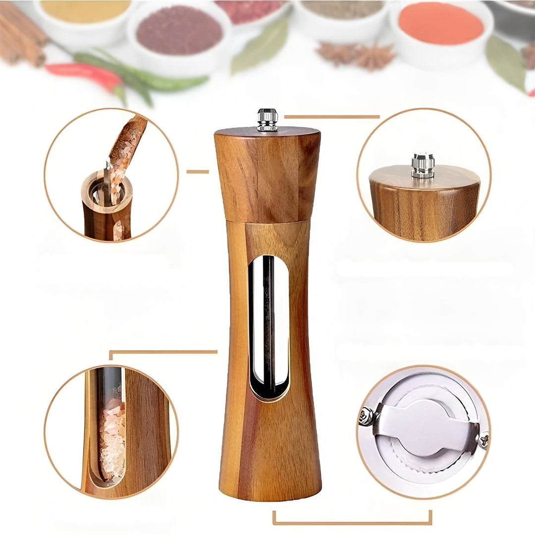 Lisslune | SpiceCraft Manual Salt and Pepper Mill Set – Wooden Design with Acrylic Window Adjustable Grind Levels
