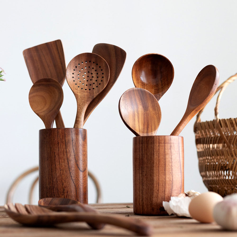 Lisslune | Elegant Eco-Friendly Teak Utensil Collection for Every Chef - Non-Scratch & Easy to Clean
