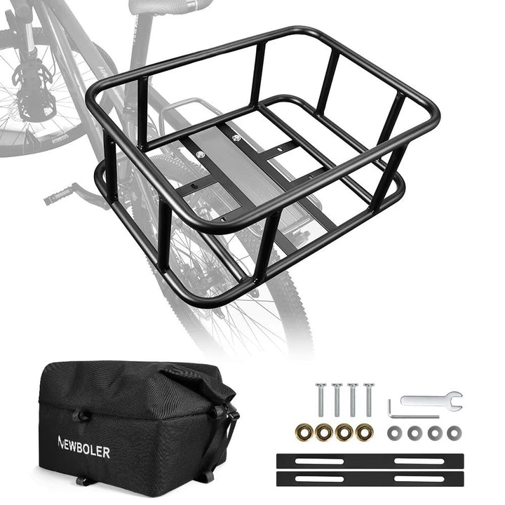 Lisslune | Heavy-Duty Rear Bike Basket with Rack – Large Metal Bicycle Carrier for Groceries, Commutes & E-Bikes