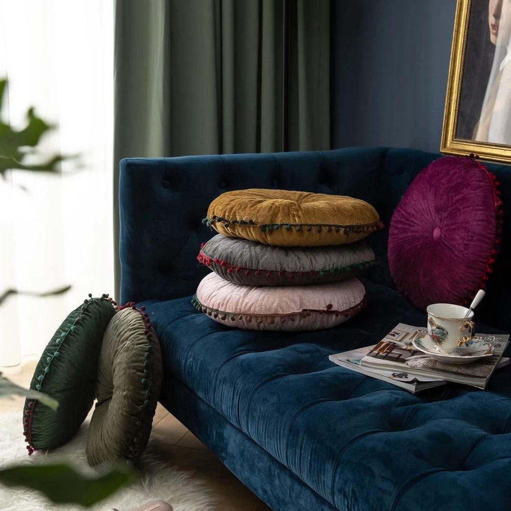 Lisslune | Veloura Round Vintage Quilted Ottoman Cushion Pad