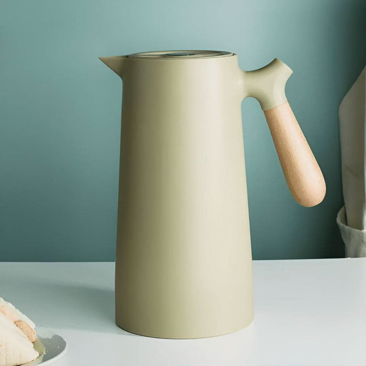 Lisslune | Elegant double-walled glass carafe with wooden handle for hot and cold drinks