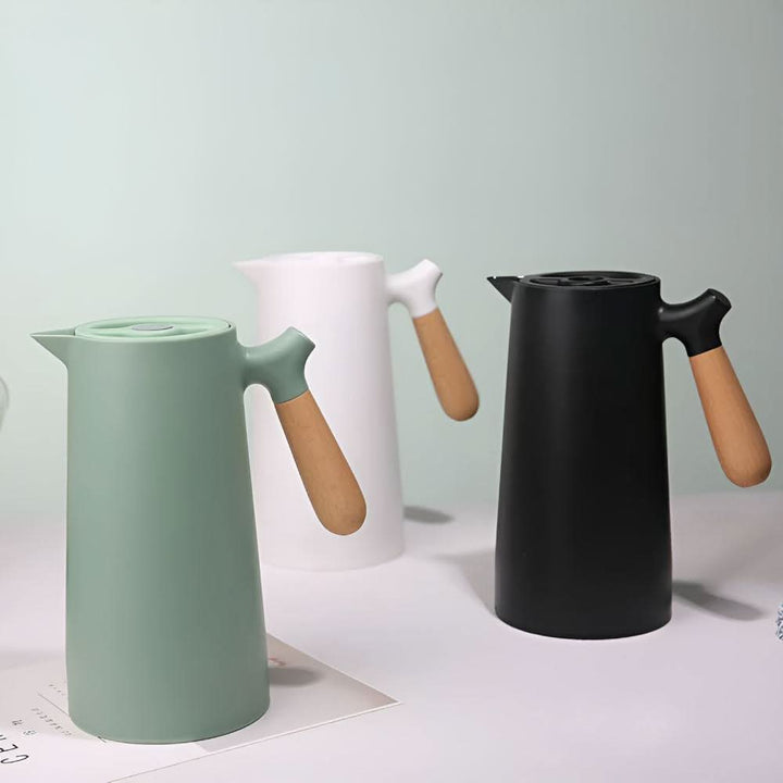 Lisslune | Elegant double-walled glass carafe with wooden handle for hot and cold drinks