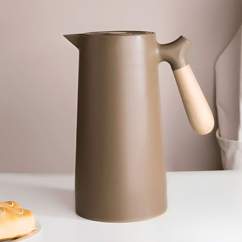 Lisslune | Elegant double-walled glass carafe with wooden handle for hot and cold drinks