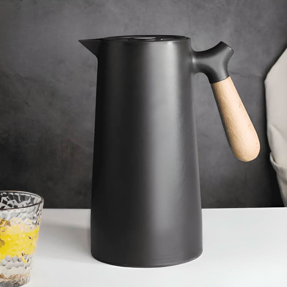 Lisslune | Elegant double-walled glass carafe with wooden handle for hot and cold drinks